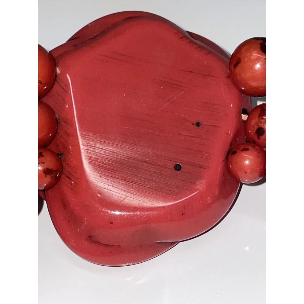NECKLACE RED CORAL LOOK TRIPLE STRAND‎ FLOWER FUN FASHION COLLECTIBLE PLASTIC